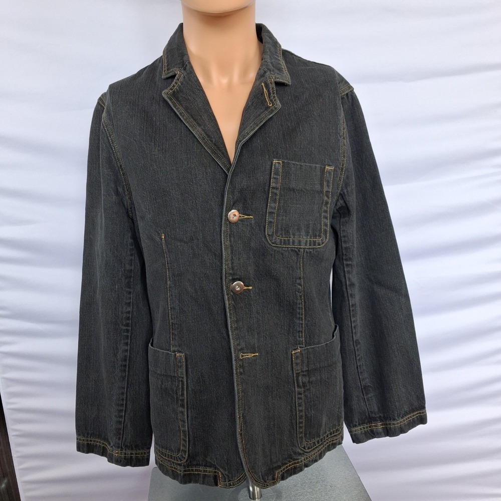West Coast Mens Denim Chore Coat Jacket Gray Blazer Patch Pockets Size M 6094